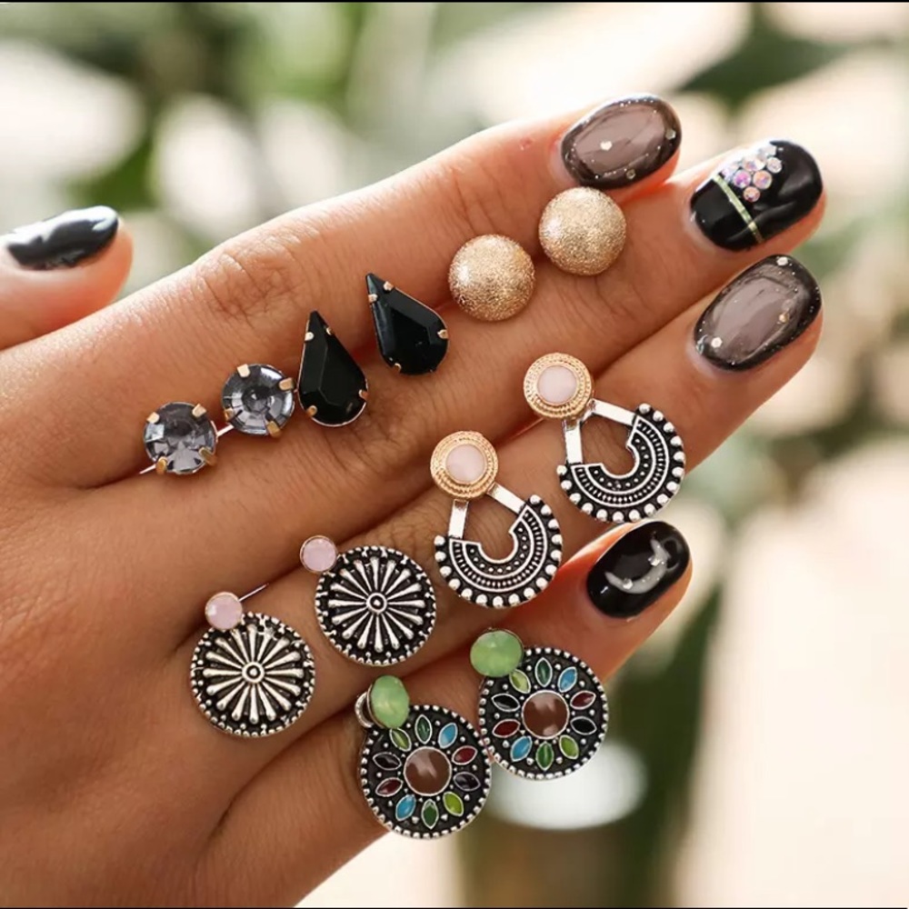 6 pair floral earrings stud set